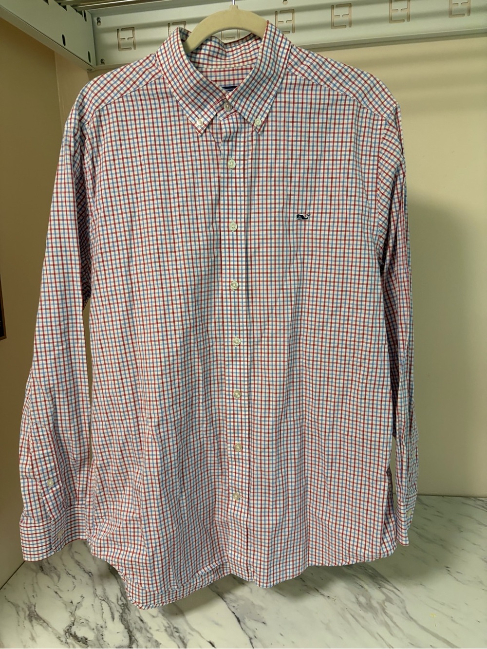 Vineyard Vines Men’s Red & Blue Grid Button-Down Shirt
